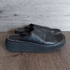 Tommy Hilfiger Vintage 90s Black Platform Slip-on  Leather Sandals 6.5
